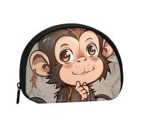 Joli porte-monnaie et mini pochette à monnaie, motif singe imprimé, petit sac à monnaie tendance avec fermeture éclair pour femme, noir, taille unique, demi-cercle, Noir , Taille unique, Demi-cercle