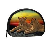Joli porte-monnaie portable imprimé cheval pleine largeur est pratique pour un usage quotidien, Lion et Lionne, Taille unique, Pochette à monnaie