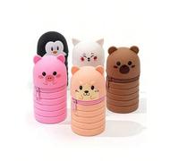 Joli porte-stylo et pochette extensible avec motif animal de dessin animé, idéal pour la rentrée scolaire, fournitures scolaires 1 pièceSilicone