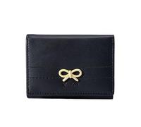 Joli portefeuille en cuir avec nœud coquette et fenêtre pour carte d'identité pour femmes et filles, noir