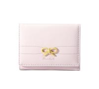 Joli portefeuille en cuir avec nœud coquette et fenêtre pour carte d'identité pour femmes et filles, rose