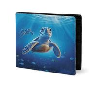 Joli portefeuille en cuir sergé avec porte-cartes Fashio Tortue en bleu imprimé à l'eau, petit portefeuille adapté pour les voyages quotidiens, style, taille unique, portefeuille en cuir sergé, Style