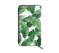 Joli portefeuille long en cuir imprimé feuilles de palmier vertes - Portefeuille personnalisé à la mode, plusieurs emplacements pour cartes, prêt à offrir, noir, taille unique, Noir/blanc, One Size