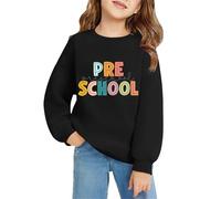 Joli pull en coton à manches longues et col rond sans capuche pour fille - Coupe régulière - Pull graphique pour la rentrée scolaire - Durable - Noir - 12 à 13 ans