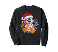 Joli Pyjama avec Bonnet de Père Noël Pingouin Sweatshirt, Unisexe pour Adultes, Noir, M