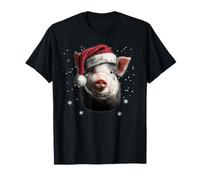 Joli Pyjama de Noël avec Bonnet de Père Noël en Forme de Cochon T-Shirt