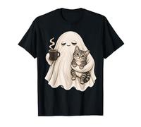 Joli Pyjama d'halloween fantôme fatigué Tenant Un Chat tigré Gris T-Shirt