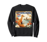 Joli Renard avec Moulin à Vent et Drapeau des Pays-Bas Sweatshirt