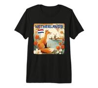 Joli Renard avec Moulin à Vent et Drapeau des Pays-Bas T-Shirt Haut de Gamme
