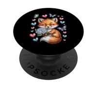 Joli Renard Souriant avec Fleurs, cœurs, Papillons PopSockets PopGrip Adhésif