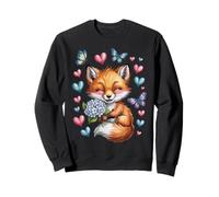 Joli Renard Souriant avec Fleurs, cœurs, Papillons Sweatshirt