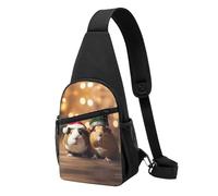 Joli sac à bandoulière en polyester durable avec plusieurs poches et porte-clés, sangle réglable pour homme et femme portant un chapeau de Noël