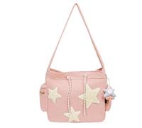 Joli sac à bandoulière - Sac à bandoulière à motif étoiles, grand sac de courses | Sac à bandoulière portable à motif étoiles, fourre-tout léger et élégant pour un usage quotidien, rose, Refer to