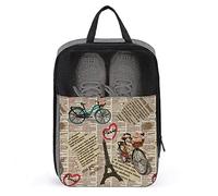 Joli Sac à Chaussures de Voyage, Vintage Paris Tour Eiffel vélo imperméable et Respirant, Sac à Chaussures de Voyage Portable avec Fermeture éclair, Sac de Rangement pour Chaussures de Voyage, Sac de