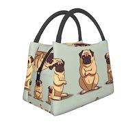 Joli sac à déjeuner isotherme réutilisable et étanche avec poches latérales pour le travail, les voyages et l'extérieur Motif carlin de yoga