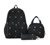 Joli sac à dos d'école avec sac à déjeuner et trousse à crayons, sac à dos de voyage, sac à dos pour filles et femmes, décontracté, lycée, Noir , POCHETTE CRAYON
