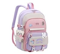 Joli sac à dos d'école pour filles, femmes, étudiants, sac de voyage décontracté avec épingles et pendentif, rose
