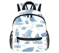 Joli sac à dos pour enfant - Bateau de vocation Phare Chaise longue Conque Sac moderne pour enfants pour maternelle, école, filles et petits enfants, multicolore 1, 25.4x10x30 CM/10x4x12 in
