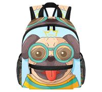 Joli sac à dos pour enfant - Carlin portant des lunettes - Sac moderne pour enfants pour la maternelle, l'école, les filles et les petits enfants, multicolore 1, 25.4x10x30 CM/10x4x12 in