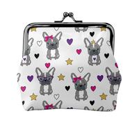 Joli sac à main bouledogue français Love Stars avec fermeture à baiser, petit portefeuille en cuir synthétique pour femme