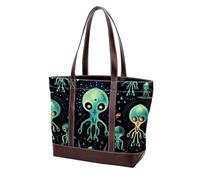 Joli sac à main en cuir durable délavé Alien-23 pour femme avec poignée sur le dessus et poches zippées Vert, Multicolore 08, 33.8x12x31cm/13.3x4.7x12.2 in