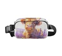 Joli sac banane marron écossais avec motif de bovins des Highlands avec lavande pour homme et femme, sac banane multifonction avec sangle réglable pour le shopping, le sport, le travail