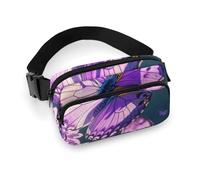 Joli sac banane pour homme et femme avec papillons violets - Sac banane réglable et décontracté pour voyage, sport, randonnée, blanc, 20,1 x 13 cm, blanc, 7.9x5.1inches