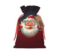 Joli sac cadeau de Noël imprimé Père Noël avec cordon de serrage - Sacs d'emballage de Noël, sacs à bonbons, pour décorations de fête de vacances, fournitures de fête de mariage S ruban de Noël rouge