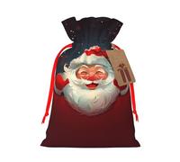 Joli sac cadeau de Noël imprimé Père Noël avec cordon de serrage - Sacs d'emballage de Noël, sacs à bonbons, pour décorations de fête de vacances, fournitures de fête de mariage S ruban rouge
