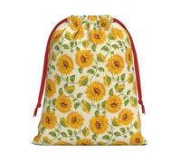 Joli sac cadeau jaune imprimé tournesol avec cordon de serrage avec ruban rouge doux et élégant pour Noël, Halloween, convient aux cartes bonbons