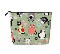 Joli sac de maquillage portable avec imprimé chats de dessin animé, pochette de maquillage à une seule couche, pochette à fermeture éclair, noir, taille unique, Noir/blanc, One Size