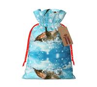 Joli sac de Noël avec cordon de serrage imprimé tortue de mer 12,9 x 17,5 cm pour fête de Noël, emballage cadeau d'anniversaire