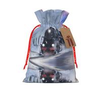 Joli sac de Noël avec cordon de serrage Motif train à vapeur Depart Sunset 12 x 17 cm pour fête de Noël