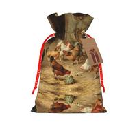 Joli sac de Noël avec cordon de serrage pour fête de Noël ou fête d'anniversaire Motif poule rôti 12 x 17 cm