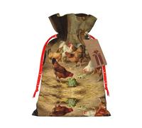 Joli sac de Noël avec cordon de serrage pour fête de Noël ou fête d'anniversaire Motif poule rôti 12 x 17 cm