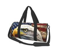 Joli sac de sport imprimé papillon avec poche humide et compartiment à chaussures, sac de voyage pour homme et femme, Pygargue à tête blanche patriotique avec drapeau rayé, Taille unique, Sac de