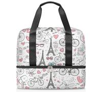 Joli sac de sport tour Eiffel de Paris pour femmes, hommes, Kirls, garçons et filles, 21 L, sac fourre-tout séparé pour voyage, gym, yoga, couleur, Big, Organiseur de sac