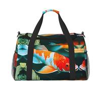 Joli sac de voyage à main motif carpes koï - Grand sac fourre-tout réutilisable, parfait pour les activités de plein air, le sport, le camping et les courses, noir, One Size
