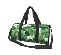 Joli sac de voyage rond en toile avec imprimé feuilles de palmier vertes, imperméable et résistant aux déchirures. Sac de voyage pliable pour le week-end