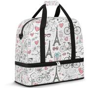 Joli sac de voyage tour Eiffel de Paris pour femmes et hommes, sac de week-end, sac fourre-tout pliable et séparé, 47 l pour le sport, la gym, le yoga, couleur, 47 L, Organiseur de sac