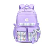 Joli sac d'école primaire pour filles et garçons - Sacs à dos lumineux pour enfants - Pour fille et fils - Avec pendentif en peluche et joli badge - Violet