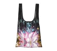 Joli sac d'épicerie réutilisable et lavable avec motif fleur de lotus magique pliable dans une pochette écologique pour le chargement quotidien