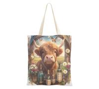 Joli sac en toile de vache écossaise pour femme avec poches avec poignées réutilisables en toile