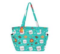 Joli sac fourre-tout bleu sarcelle guimauves pour femme, sac à main léger avec fermeture éclair