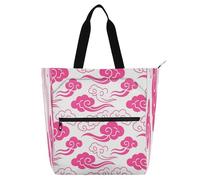 Joli sac fourre-tout décoratif pour enfants, étudiants, adultes, motif nuage chinois de bon augure, blanc, rose vif, imperméable, très résistant, réutilisable, pour l'école, le shopping, les courses