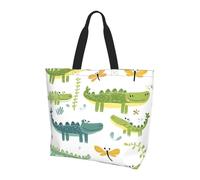 Joli sac fourre-tout en forme de crocodile pour femme, sac à main à bandoulière libellule, sac à provisions floral, résistant à l'eau, grand sac à main avec poche intérieure pour le travail, les