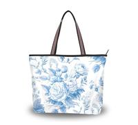 Joli sac fourre-tout en tissu de soie à fermeture éclair pratique pour femme pour bal, fiançailles, cocktail, fête, mariage (roses bleues minimalistes) L