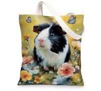 Joli sac fourre-tout en toile motif cochon d'Inde, sacs d'épicerie réutilisables, sacs à bandoulière légers à imprimé animal, 33 x 38 cm