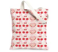 Joli sac fourre-tout en toile motif de cerises et de beignets amusants, réutilisables, légers et lavables avec bandoulière, pêche, 13x15 Inch