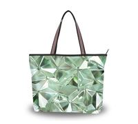 Joli sac fourre-tout tendance en tissu de soie avec fermeture éclair pour femme pour bal, fiançailles, cocktail, fête, mariage (polygone irrégulier, motif cristal vert doux) L